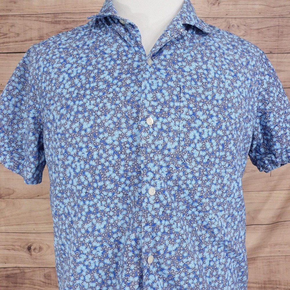 Gap Shirt Mens M Blue Floral Short Sleeve Button-Up Cotton Casual Pocket